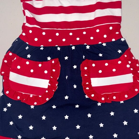Patriotic Dress & Pants Set Girls 5T Red White Blue Stars Striped Ruffle Cotton - Picture 5 of 9